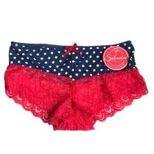 Splendies Betty Lace Boyshort Size S Navy Polka Dot Panty Retro Underwear NWT